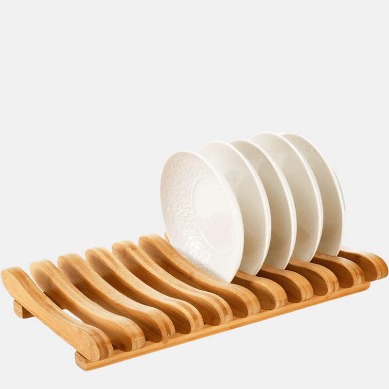 Shop Vigor Bamboo Dish Drying Rack, 10 Slots Bamboo Cabinet Plate Stand Dish Drainer Wooden Plate Rack Pot Lid 