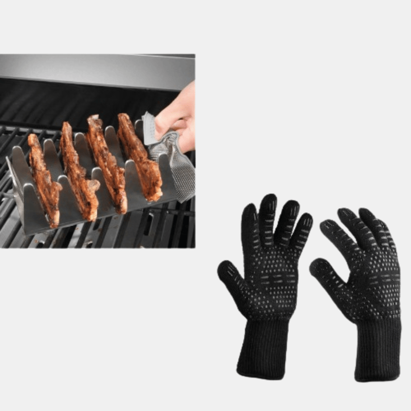 Vigor Bbq Grill Gloves & Multi Grill Rack Pack In Black