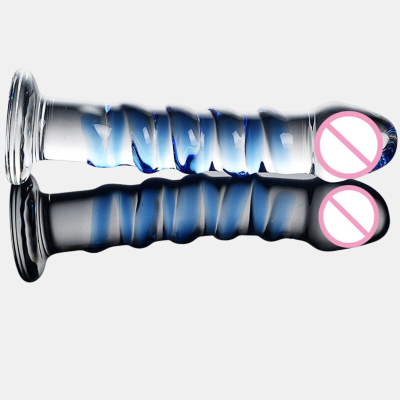 Vigor Blue Pattern Glass Crystal Transparent Toy & Big Huge Realistic 12" Dildo For Women Combo