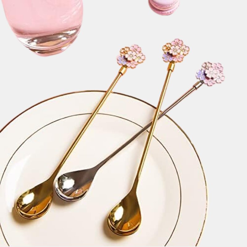 Vigor Coffee Spoons Silverware Flatware Cherry Blossom Handle Coffee Spoon Stainless Steel Cutlery Metal S In Brown