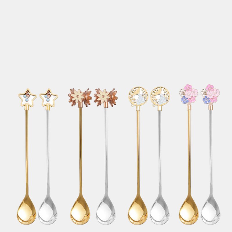 Vigor Coffee Spoons Silverware Flatware Cherry Blossom Handle Coffee Spoon Stainless Steel Cutlery Metal S In Gold
