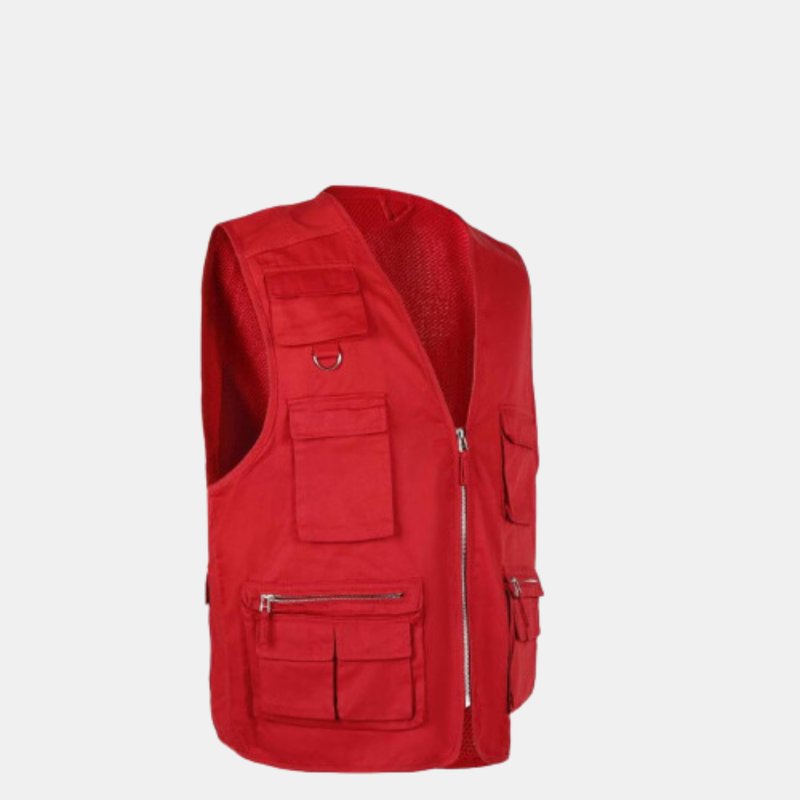 Vigor Comfort Vest Safari Fishing Travel Photo Cargo Vest Jacket Multi Pockets In Red