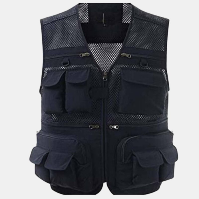Vigor Comfort Vest Safari Fishing Travel Photo Cargo Vest Jacket Multi Pockets In Black