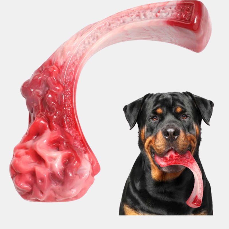 Vigor Dog Chew Toy Simulation Steak Shape Beef Flavor Nylon Indestructible Dog Bone Molar Toys In Pink