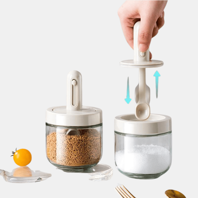 Vigor Glass Salt Container Spices Jars With Retractable Spoon And Airtight Cover For Keeping Table Sugar,