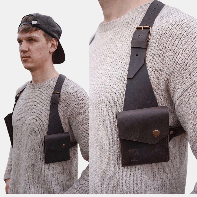 Shop Vigor Hip-hop Men Leather Shoulder Holster Bag Sleeveless Harness Vest Bag Tactical Vest Waistcoats In Black