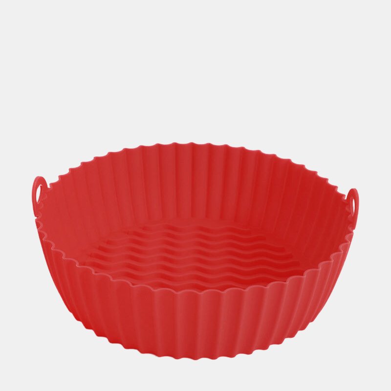 Vigor Large Reusable Air Fryer Silicone Non Stick Round Basket With Handles In Red