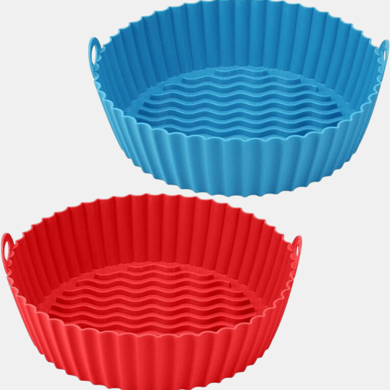 Vigor Large Reusable Air Fryer Silicone Non Stick Round Basket With Handles In Blue