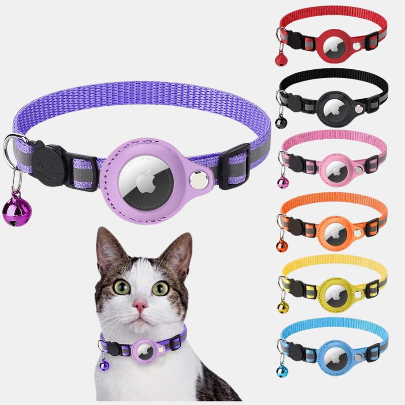 Vigor Multi Purpose Airtag Holder Cat Collar Breakaway Adjustable Anti-loss Reflective Airtag Cat Collar In Purple