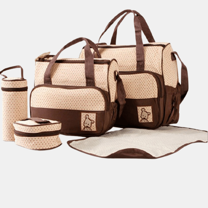 Vigor Multifunction Mommy Bag Large Storage For Baby Diaper Bags Tote 5 Pcs Baby Diaper Convertible In Brown
