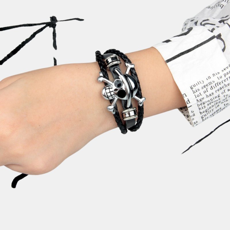 Vigor Perfect Classy And Trendy Skeleton Head Braided Leather Bracelet Ad-ons On Shows In Black