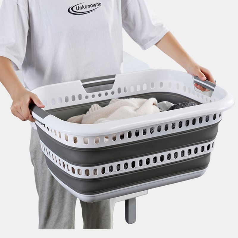 Vigor Perfect Space Saving Premium Quality Basket Collapsible Plastic Laundry Basket Pop Up Storage Organi In Grey