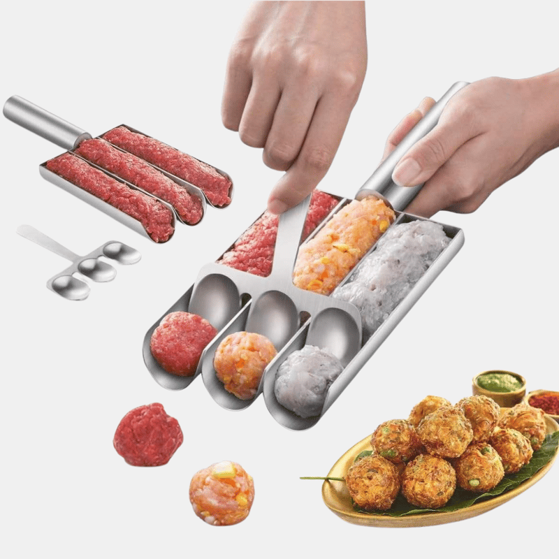 Shop Vigor Premium Quality Multi-function Triple Stainless Steel Meatball Maker Fish Ball Shrimp Slide Tool Cro In Grey