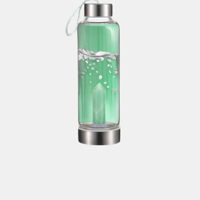 Vigor Premium Quality Quartz Glass Water Bottle, Transparent Water Bottle, Gemstone Center Inlaid Obelisk, In Brown