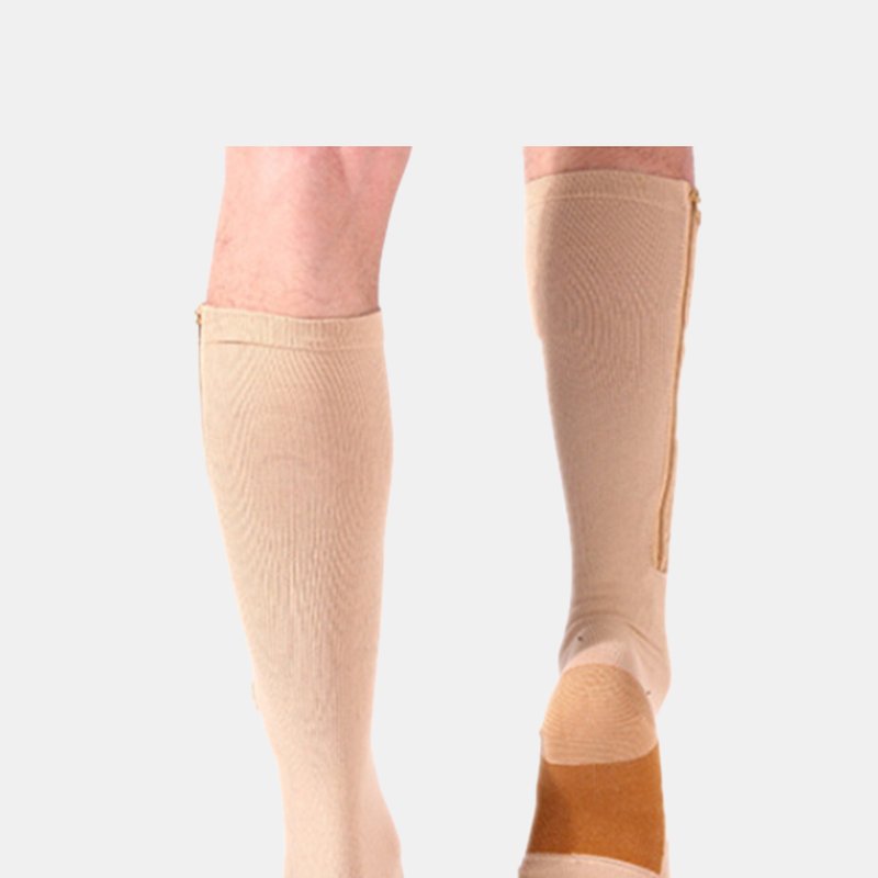 Vigor Premium Quality Zipper Compression Socks Calf Knee High Open Toe Support In Brown
