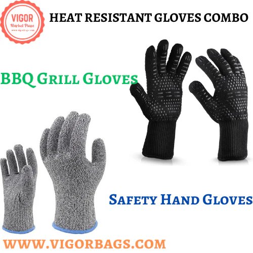 Vigor Kids'  Protection Cut Safety Work Hand Gloves & Oven Bbq Grill Gloves 932°f Heat Resistant Gloves Com