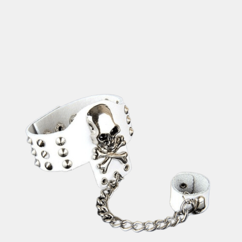 Vigor Rock Ring Conjoined Ghost Head Leather Bracelet Dance Show Accessories In White