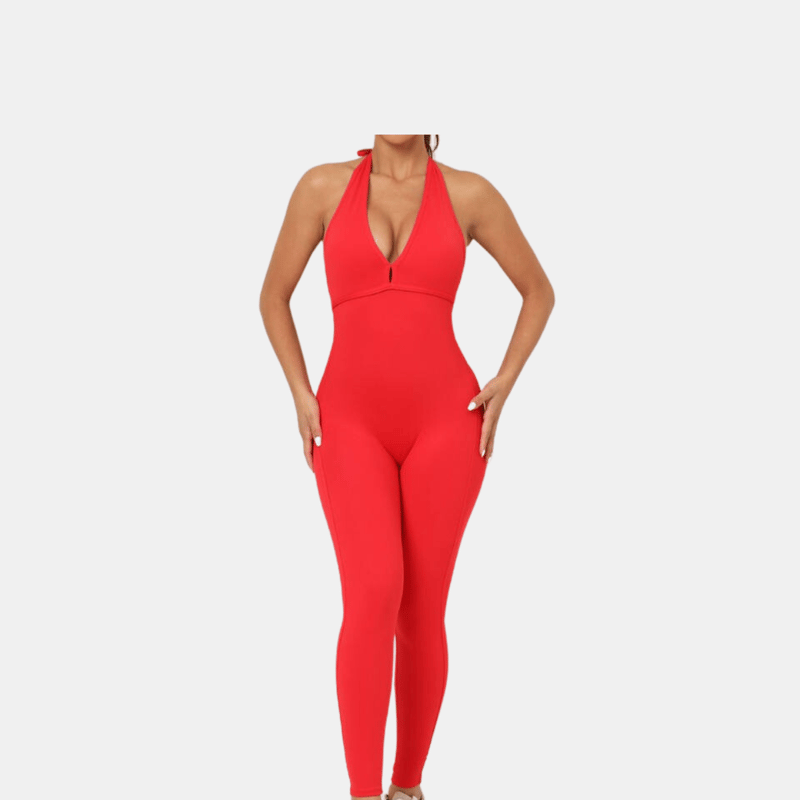 Vigor Romper Scrunch Butt Jumpsuit Yoga Deep V-neck Clothing Fitness Backless Gym In Red