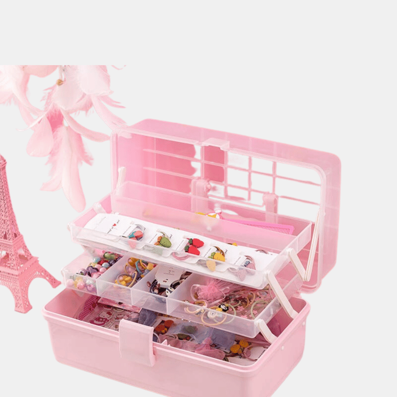 Vigor Sewing Box 13" Art Supply Bin 3-layers Craft Storage Organizer, Children Hair Accessories Storage Gi In Pink