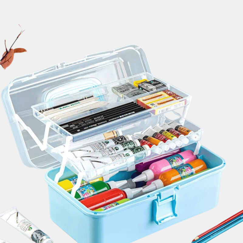 Vigor Sewing Box 13" Art Supply Bin 3-layers Craft Storage Organizer, Children Hair Accessories Storage Gi In Blue