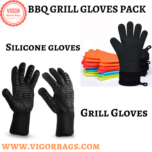 Vigor Kids'  Silicone Baking Gloves Waterproof & Oven Bbq Grill Gloves 932°f Heat Resistant Gloves Combo Pa