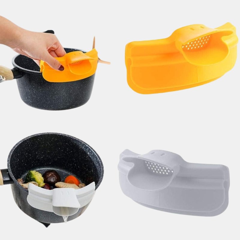 Vigor Silicone Food Strainer Hands-free Pan Strainer, Duckbill Round Edge Funnel For Pasta, Clip-on Kitche In Yellow