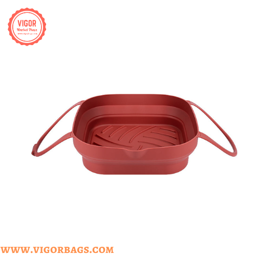 Vigor Square Air Fryer Liners 8 Inch Basket Silicone Mat With Handle In Red