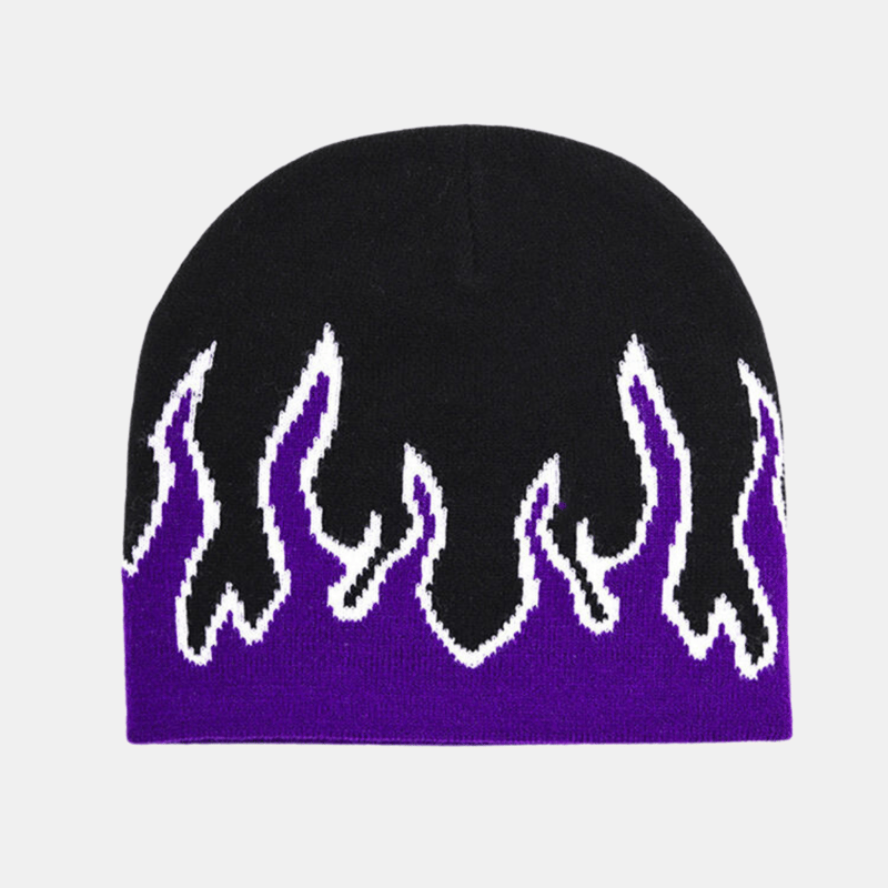 Vigor Street Dance Cap Skull Beanie Flames Knitted Hat In Purple