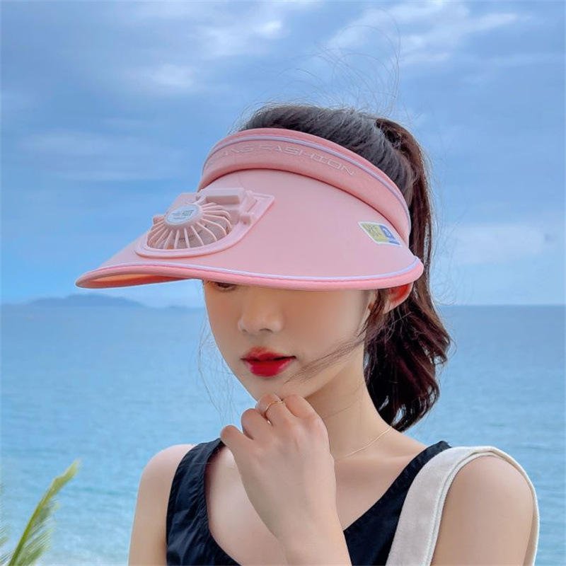 Vigor Sun Visor Hats With Fan & Portable Neck Fan Pack In Pink