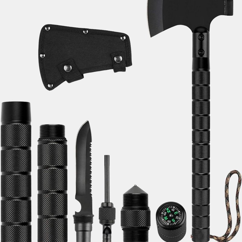 Shop Vigor Survival Hatchet & Camping Axe With Fixed Blade Knife Combo Set, Full Tang Tactical Axe For Outdoor In Black
