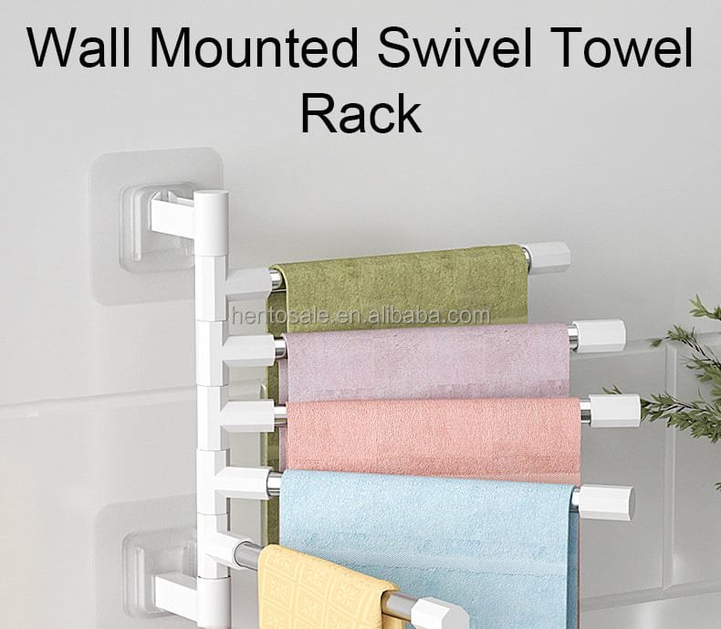Vigor Towel Bathroom Free Punching Wall Hanging Rotating Towel, Storage Rack Stainless Steel Organizer She