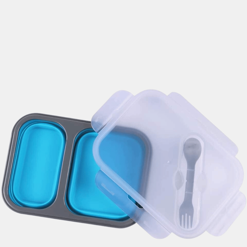 Vigor Two Compartments And Utensil Food Fridge Storage Box Food Grade Containers Collapsible Lunch Box In Blue