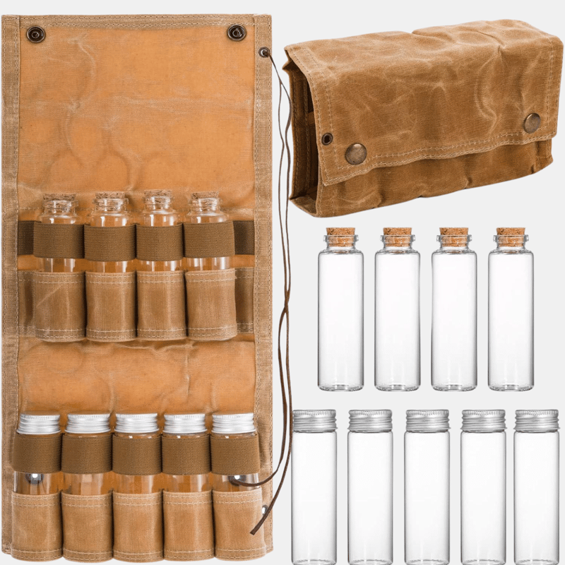 Vigor Waterproof Waxed Canvas Travel Spice Kit Seasoning Bottle Storage Bag Outdoor Camping Utensils Bushc In Orange