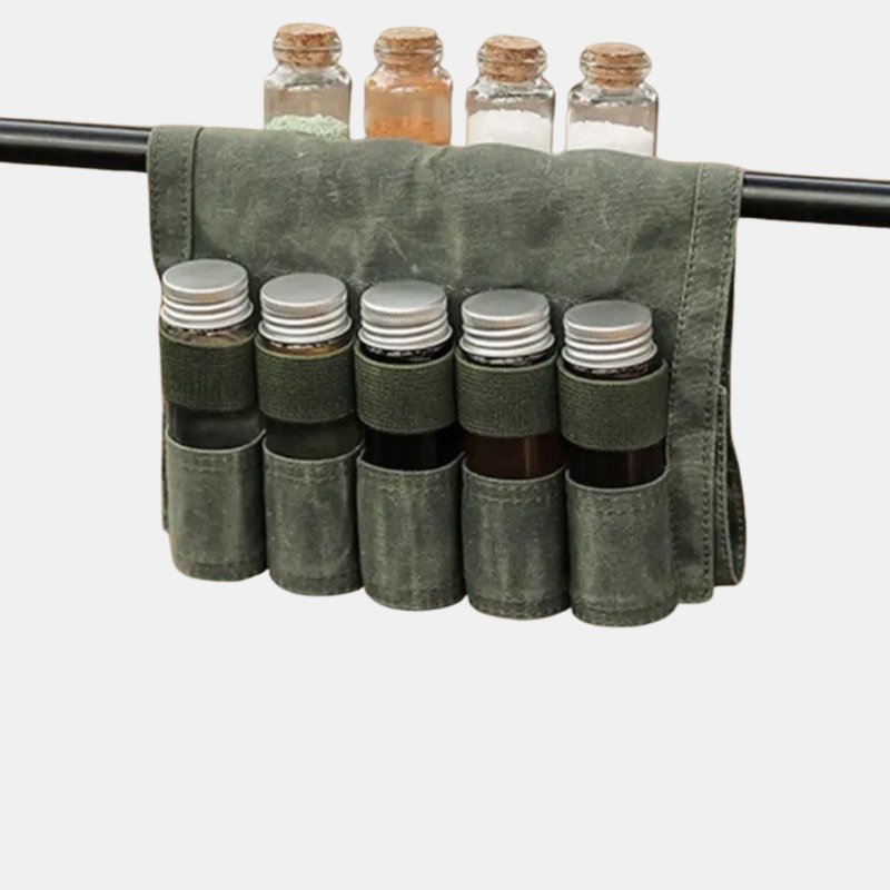 Vigor Waterproof Waxed Canvas Travel Spice Kit Seasoning Bottle Storage Bag Outdoor Camping Utensils Bushc In Green