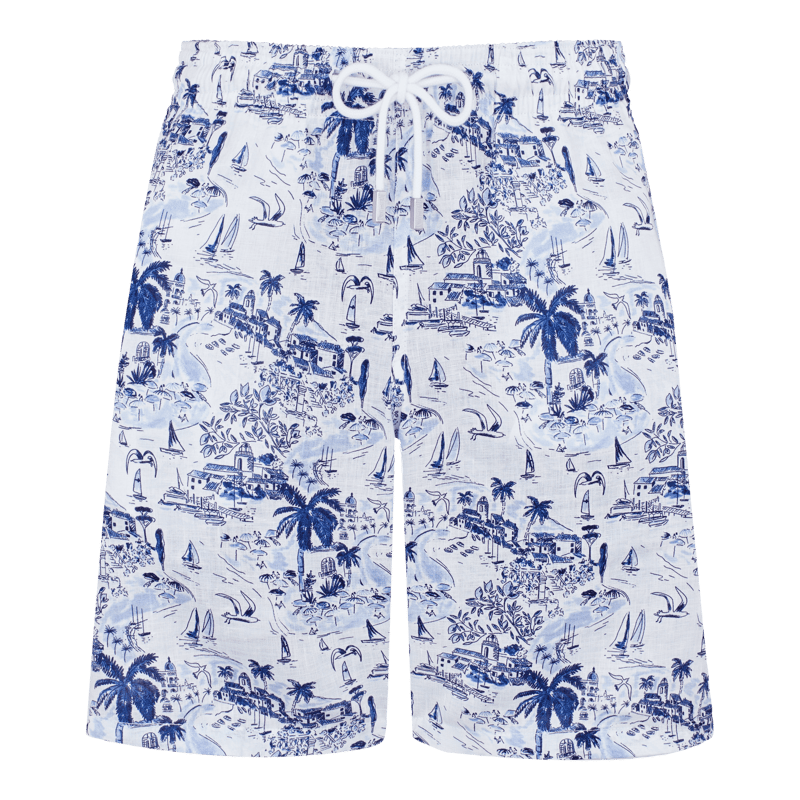 Shop Vilebrequin Men Linen Bermuda Short Riviera In Blue