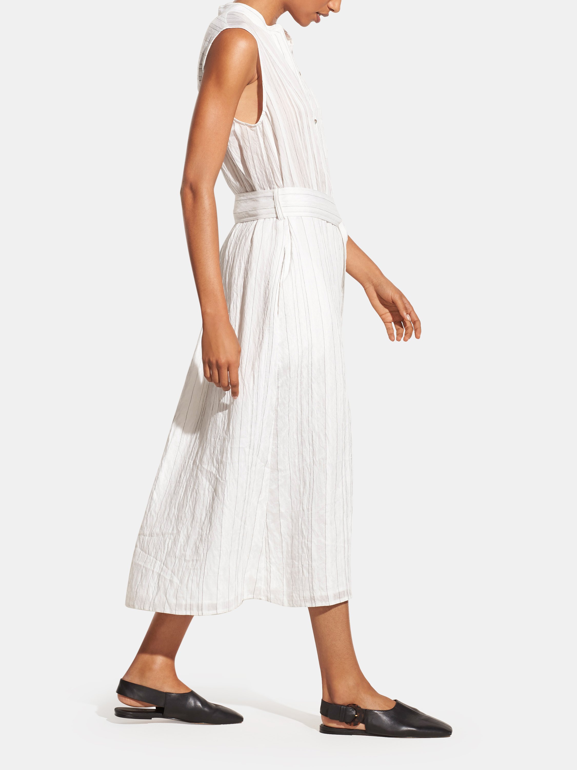 warehouse neutral stripe midi dress