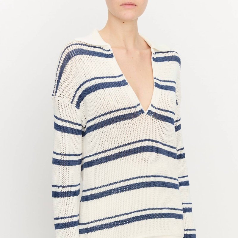 Shop Vince Racked Ribbed Pullover Sweater In Navy/off White
