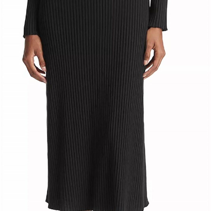 Shop Vince Ribbed Knit Long Sleeve Crew Neck Sweater Dress In Black