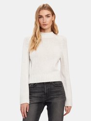Shrunken Mock Neck Cashmere Sweater  - White
