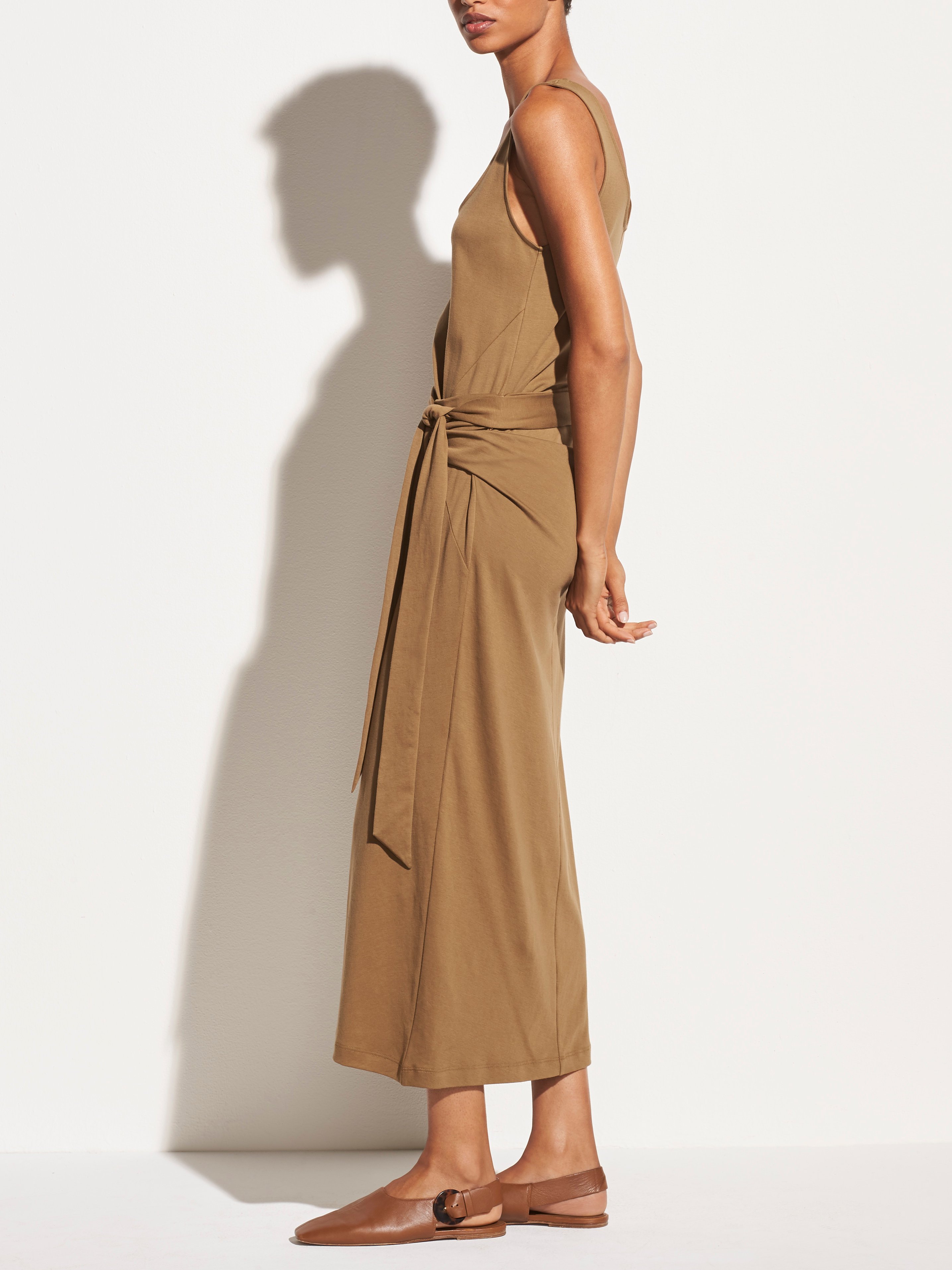 sleeveless wrap midi dress