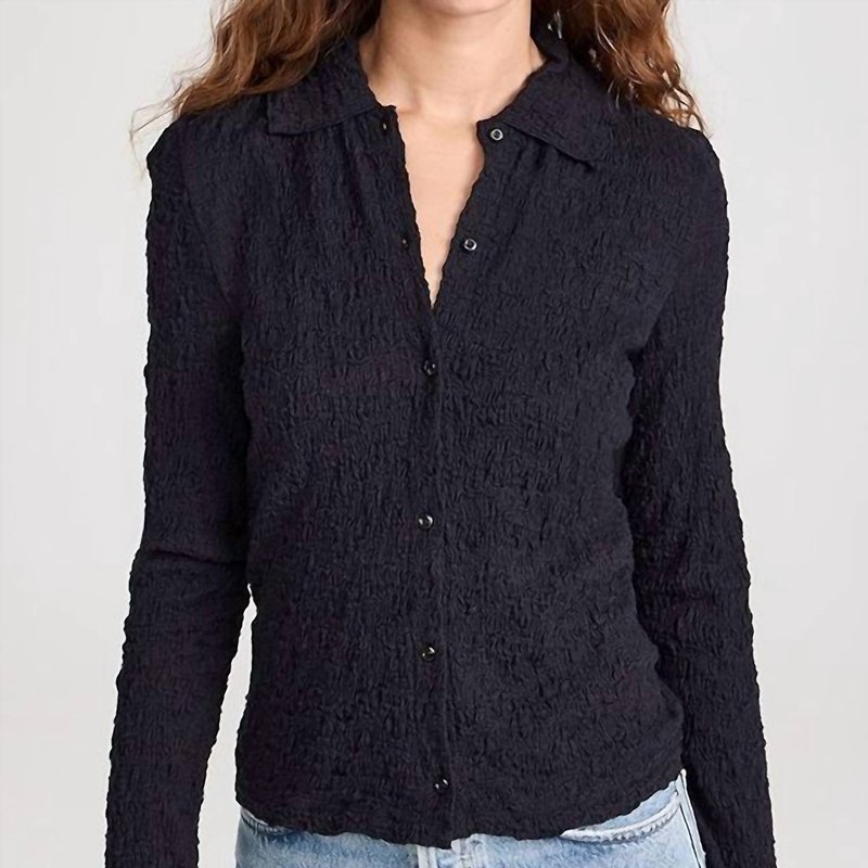 Shop Vince Smocked Long Sleeve Button Down Shirt In Black