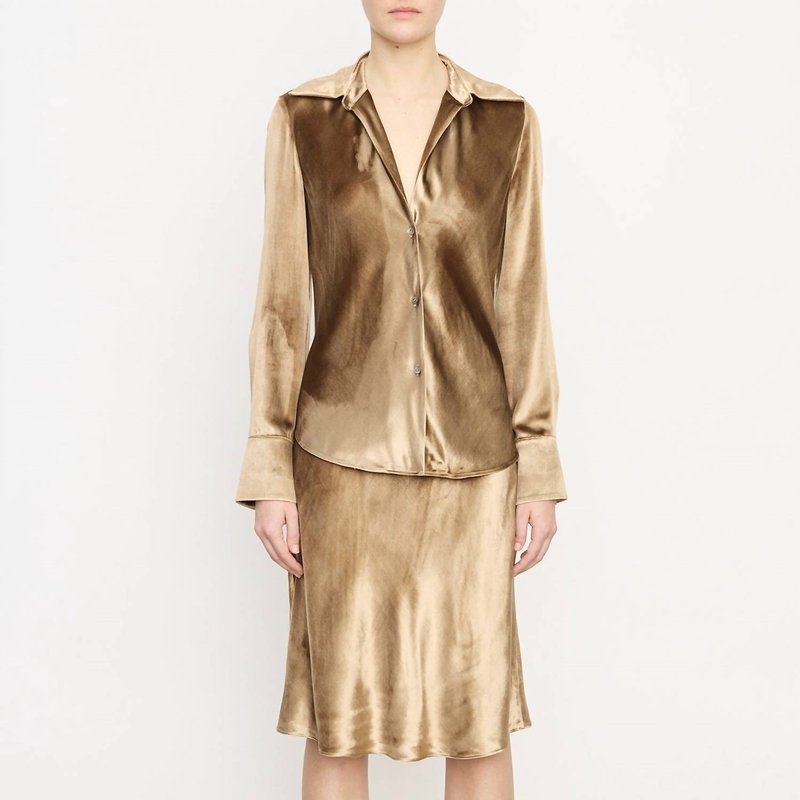 Shop Vince Women's Silk Shadow Long Sleeve Shirt In Gold