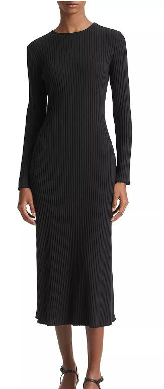 Shop Vince Women's Solid Black Ribbed Knit Sweater Dress In Blue