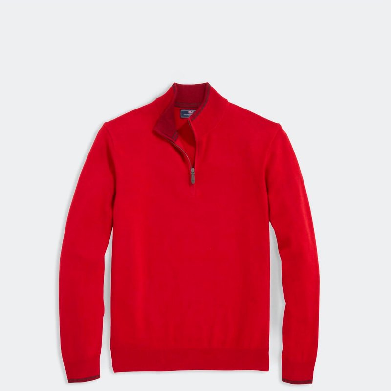 Vineyard Vines Boathouse Tipped Quarter-zip In Red