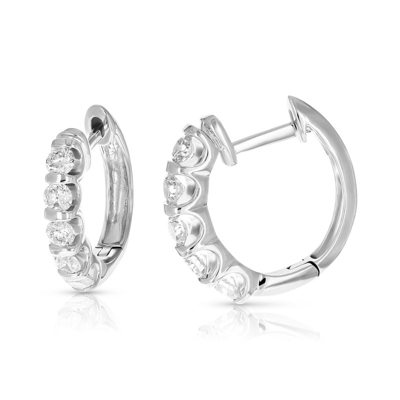Vire Chic 1 Cttw Diamond Hoop Earrings 14k White Gold Channel Set 10 Stones 3/4" In Metallic