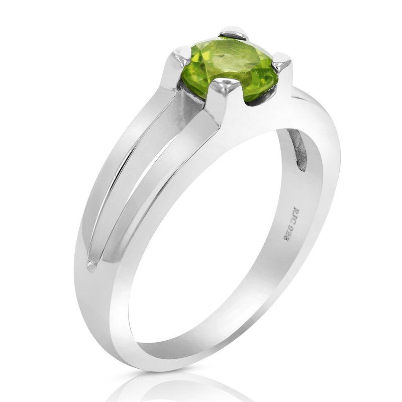 Vir Jewels 0.65 Cttw Peridot Ring .925 Sterling Silver With Rhodium Solitaire Round 6 Mm In Grey