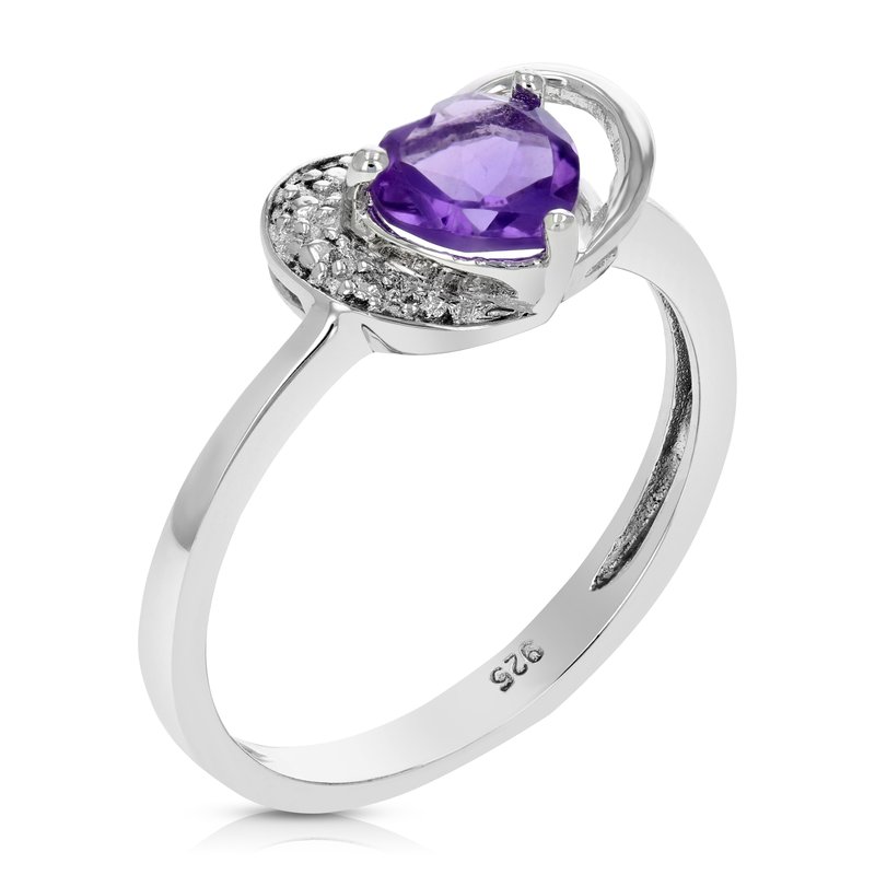 Vir Jewels 0.70 Cttw Heart Purple Amethyst Ring .925 Sterling Silver With Rhodium 6 Mm In Grey