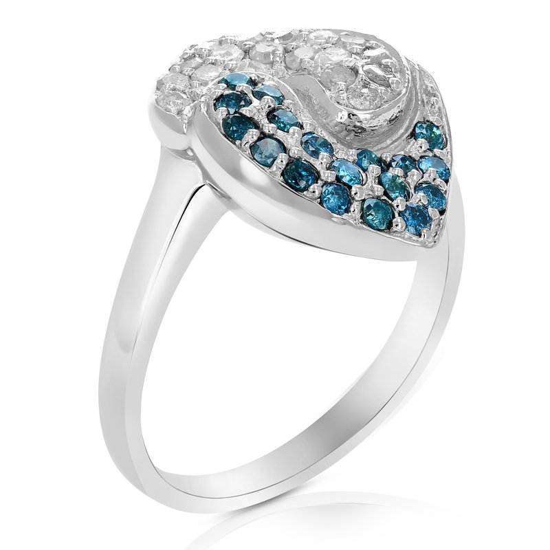 Vir Jewels 0.80 Cttw Blue And White Diamond Ring .925 Sterling Silver With Rhodium Plating In Grey