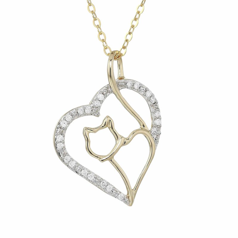 Shop Vir Jewels 1/10 Cttw Diamond Cat And Heart Pendant 14k Yellow Gold 18" Chain