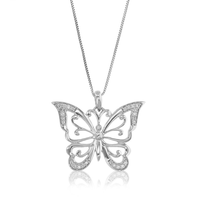Vir Jewels 1/10 Cttw Diamond Pendant Necklace For Women, Lab Grown Diamond Butterfly Pendant Necklac In Grey